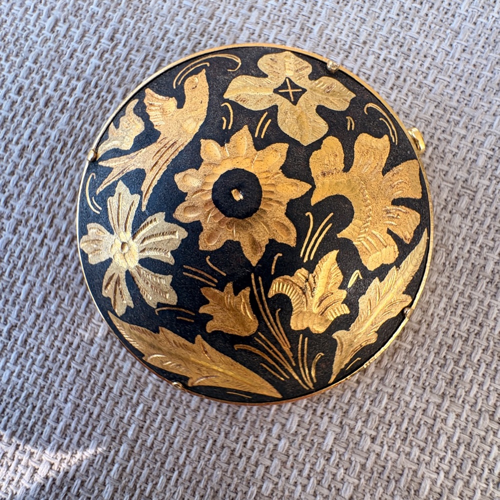 Black and Gold Floral Damascene brooch